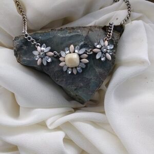 Floral Statement Necklace in Cream and Silver - Women's Jewelry